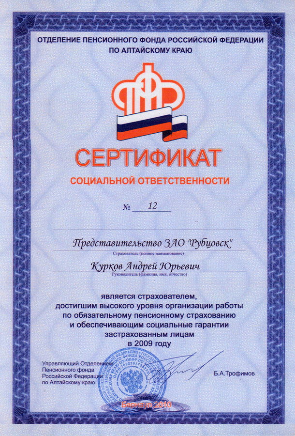 Сертификат социальной ответственности-2009